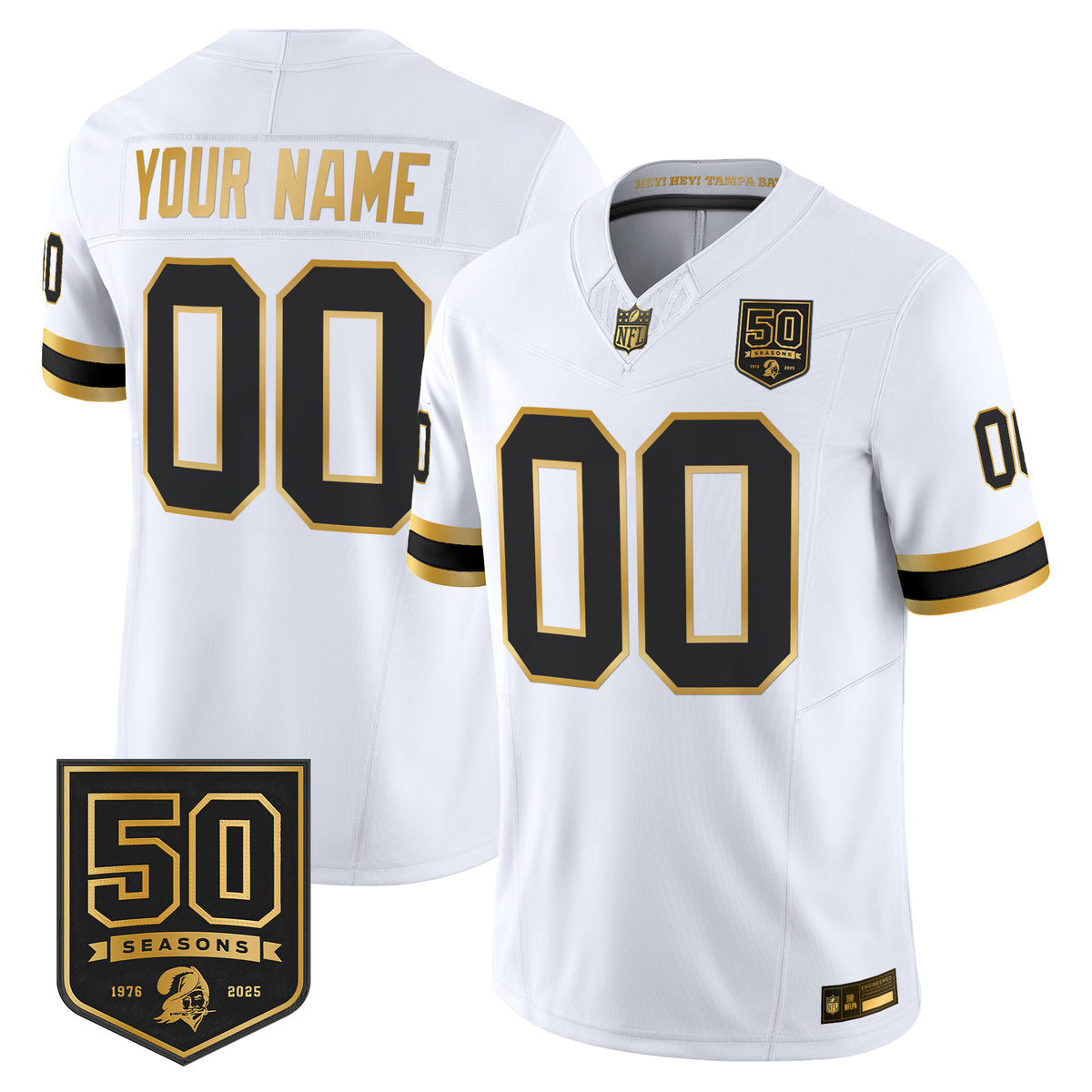 Tampa Bay Buccaneers Throwback 50th Season Patch Gold Vapor Limited Custom Jersey - All Stitched