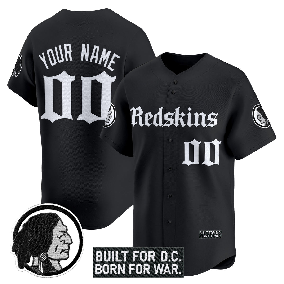 Washington Redskins 'Gothic Capital Edition' Vapor Baseball Custom Jersey - All Stitched