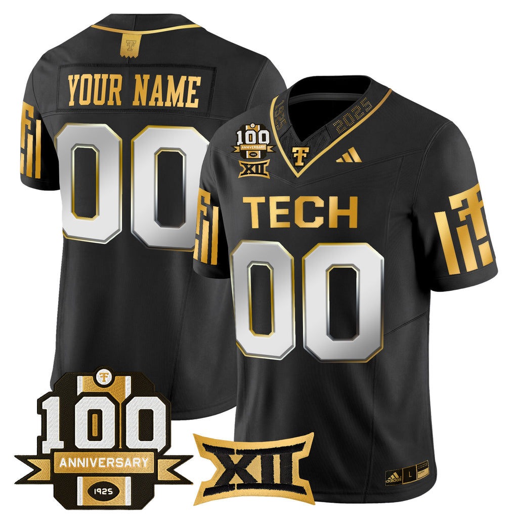 Texas Tech Red Raiders 2025 Gold Vapor Limited Custom Jersey - 100th Anniversary Patch - All Stitched