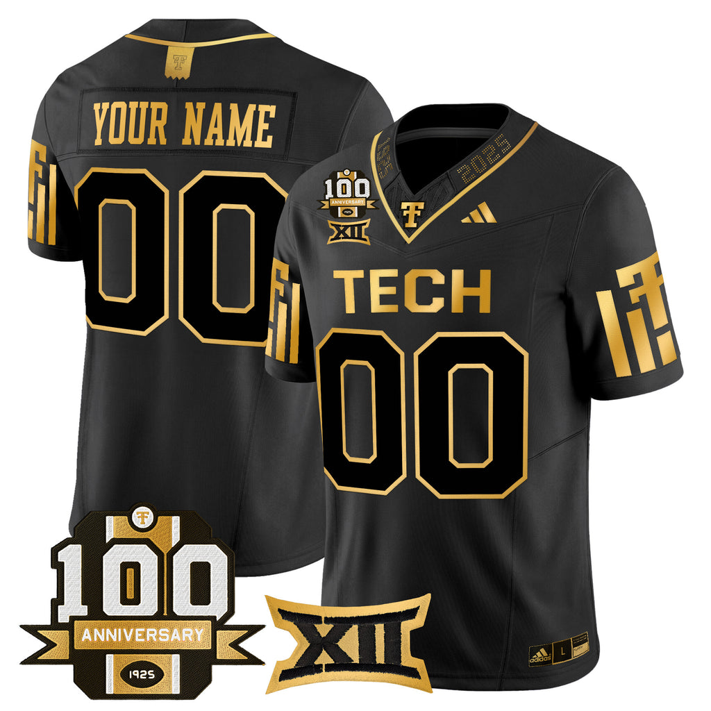 Texas Tech Red Raiders 2025 Gold Vapor Limited Custom Jersey - 100th Anniversary Patch - All Stitched