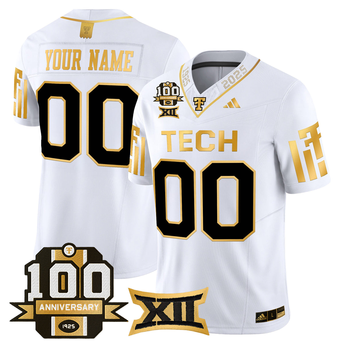 Texas Tech Red Raiders 2025 Gold Vapor Limited Custom Jersey - 100th Anniversary Patch - All Stitched