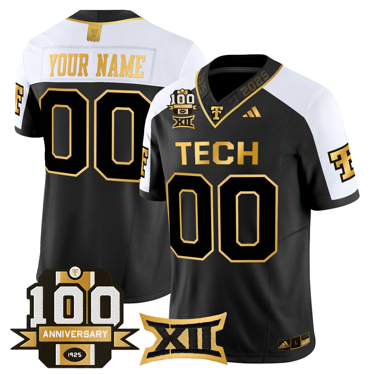 Texas Tech Red Raiders 2025 Gold Vapor Limited Custom Jersey - 100th Anniversary Patch - All Stitched