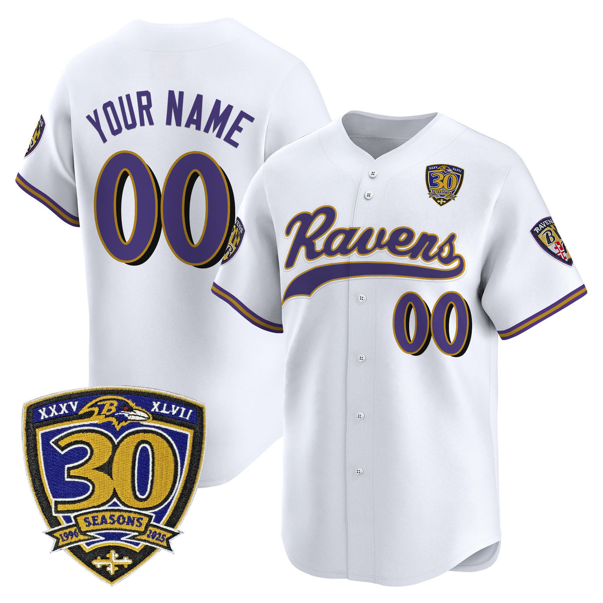 Baltimore Ravens 2025 Vapor Baseball Custom Jersey - 30th Anniversary Patch - All Stitched