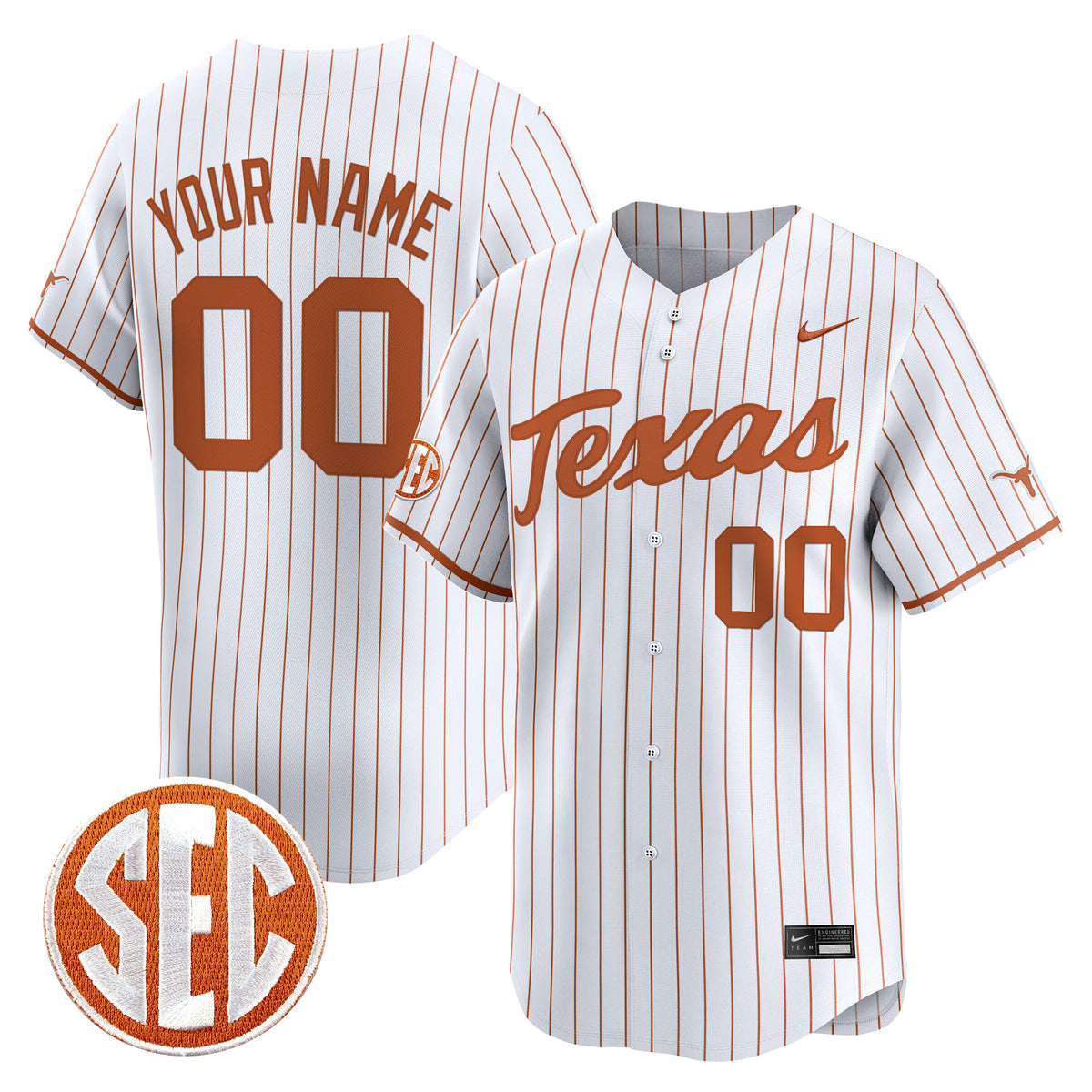 Texas Longhorns 2025 Vapor Baseball Custom Jersey - All Stitched