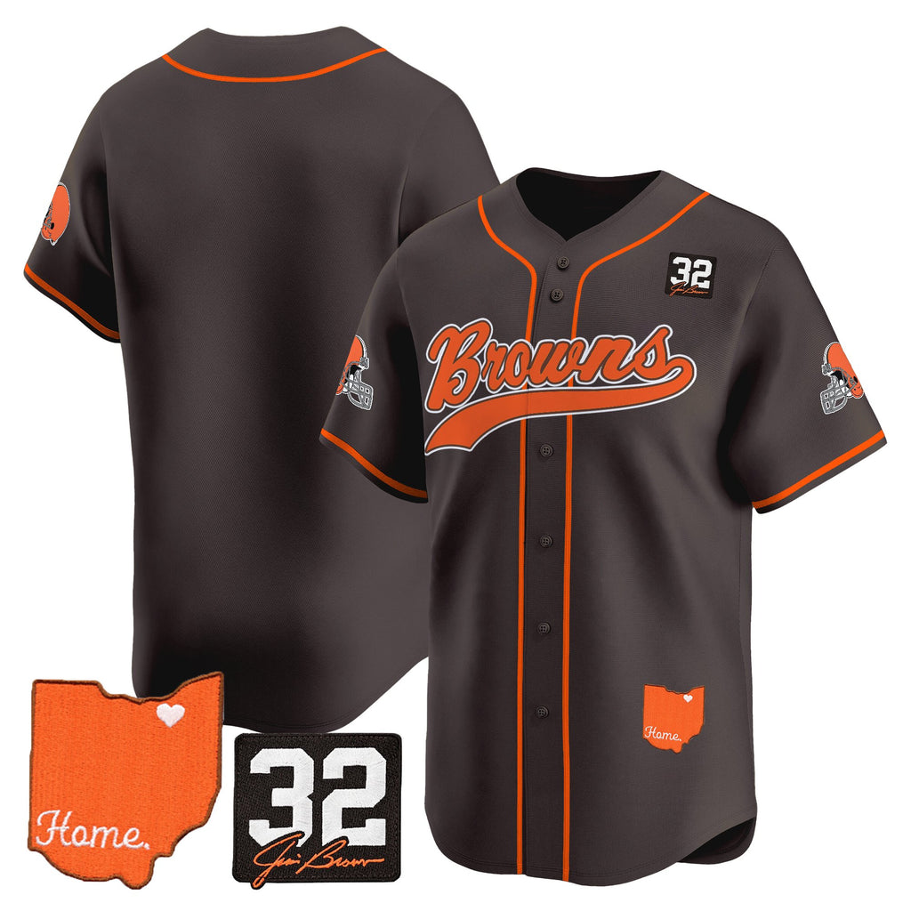 Men's Cleveland Browns '#32 Jim Brown Memorial & Home Patch' Vapor Baseball Jersey - All Stitched