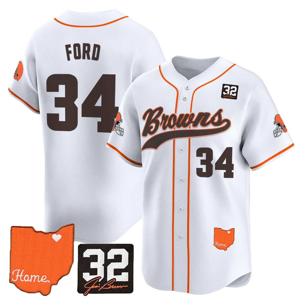 Men's Cleveland Browns '#32 Jim Brown Memorial & Home Patch' Vapor Baseball Jersey - All Stitched