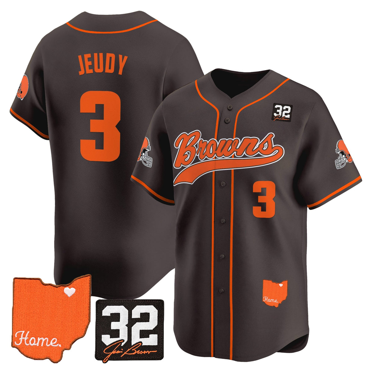 Men's Cleveland Browns '#32 Jim Brown Memorial & Home Patch' Vapor Baseball Jersey - All Stitched