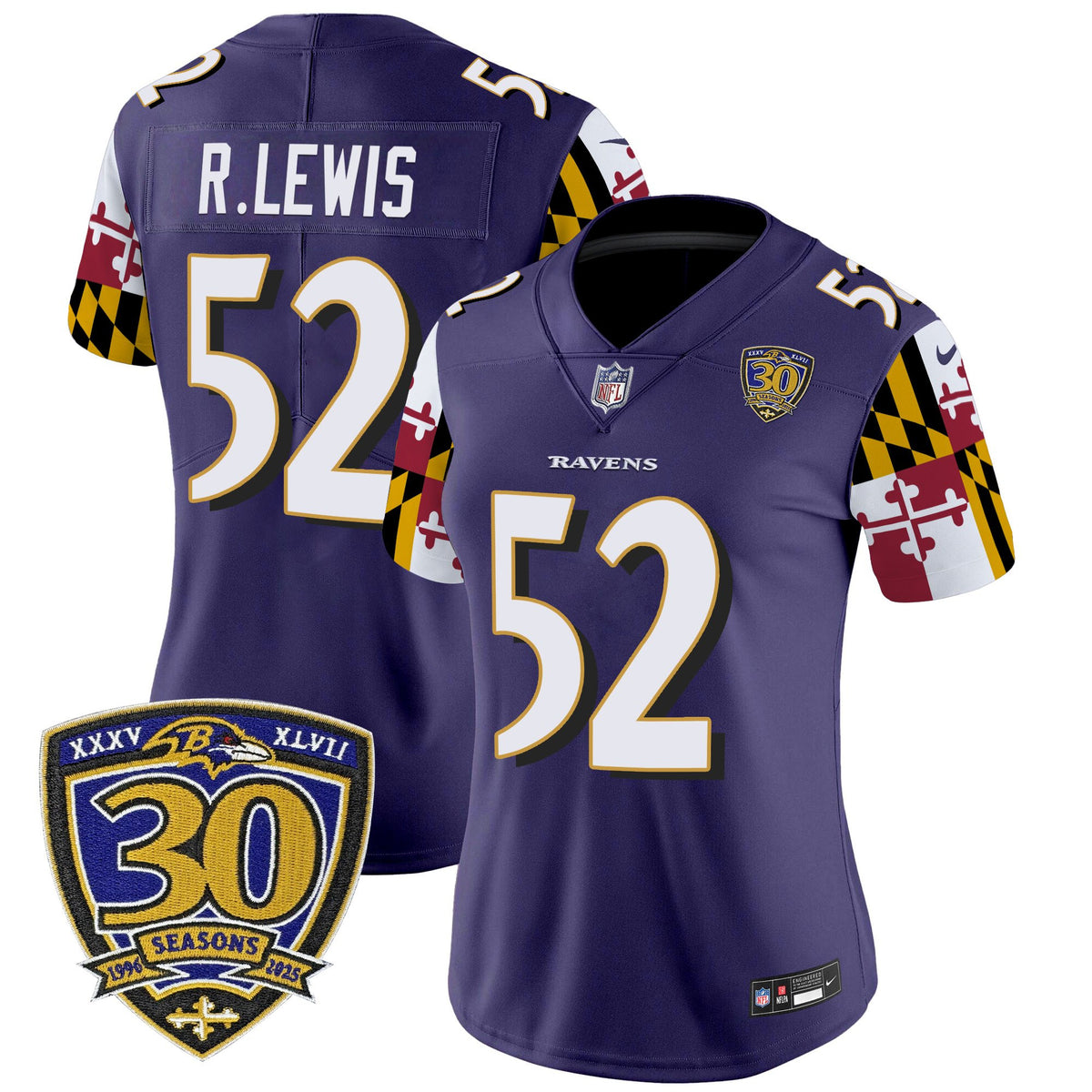 Women's Baltimore Ravens 'Maryland Flag Edition' Vapor Limited Jersey - 30th Anniversary Patch - All Stitched