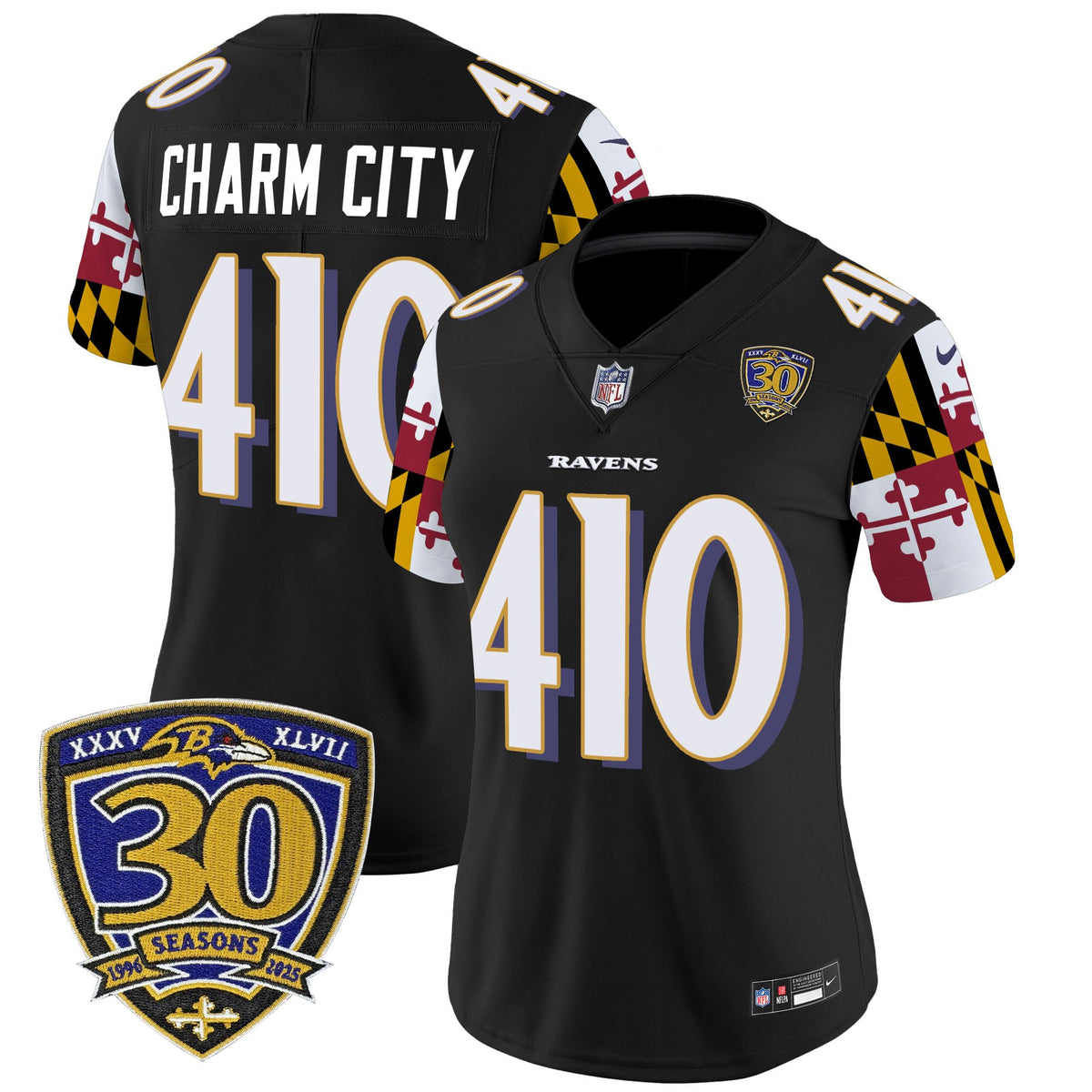 Women's Baltimore Ravens 'Maryland Flag Edition' Vapor Limited Jersey - 30th Anniversary Patch - All Stitched