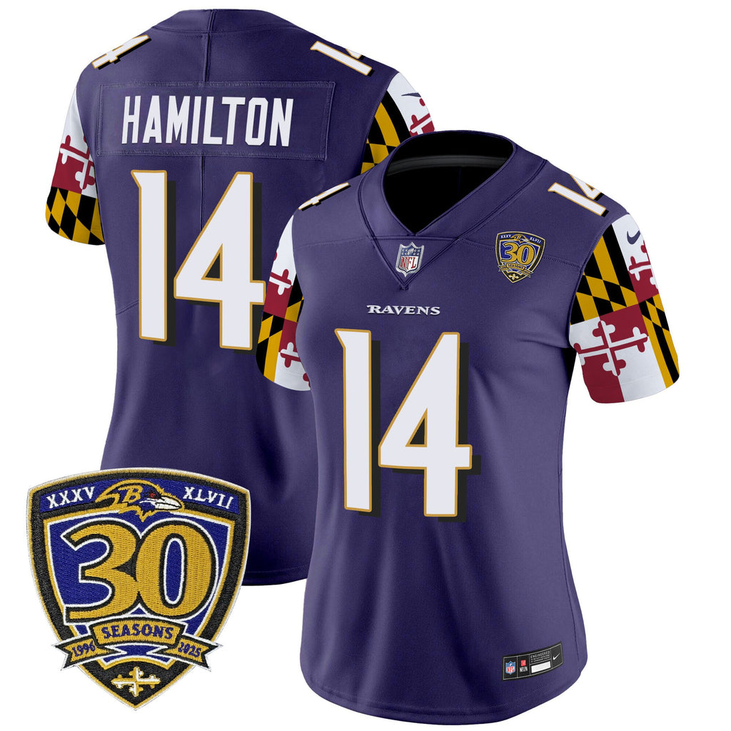 Women's Baltimore Ravens 'Maryland Flag Edition' Vapor Limited Jersey - 30th Anniversary Patch - All Stitched