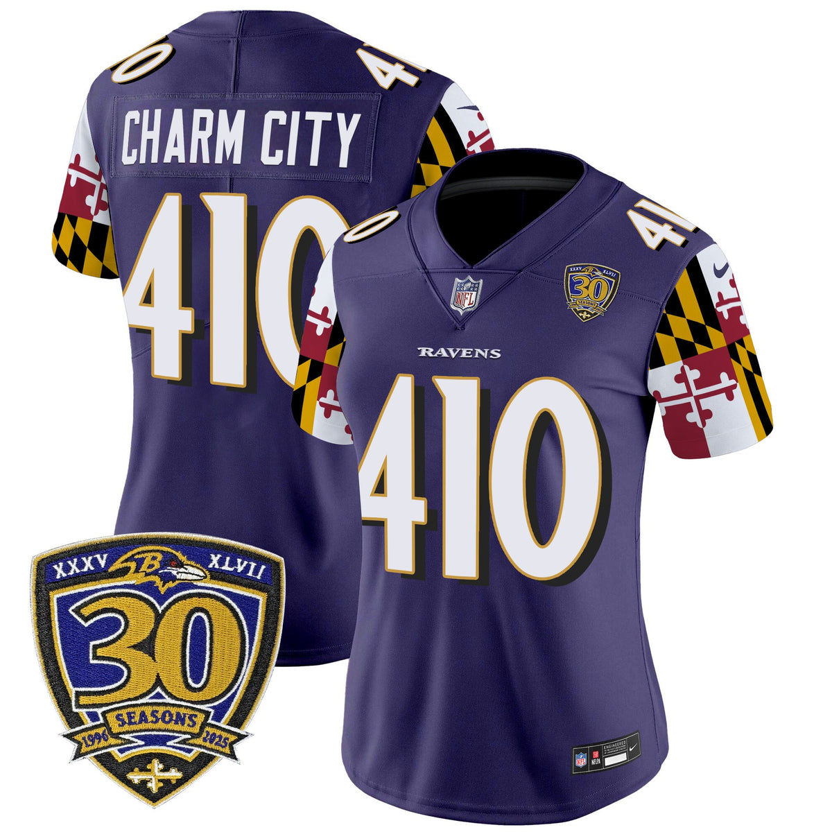 Women's Baltimore Ravens 'Maryland Flag Edition' Vapor Limited Jersey - 30th Anniversary Patch - All Stitched