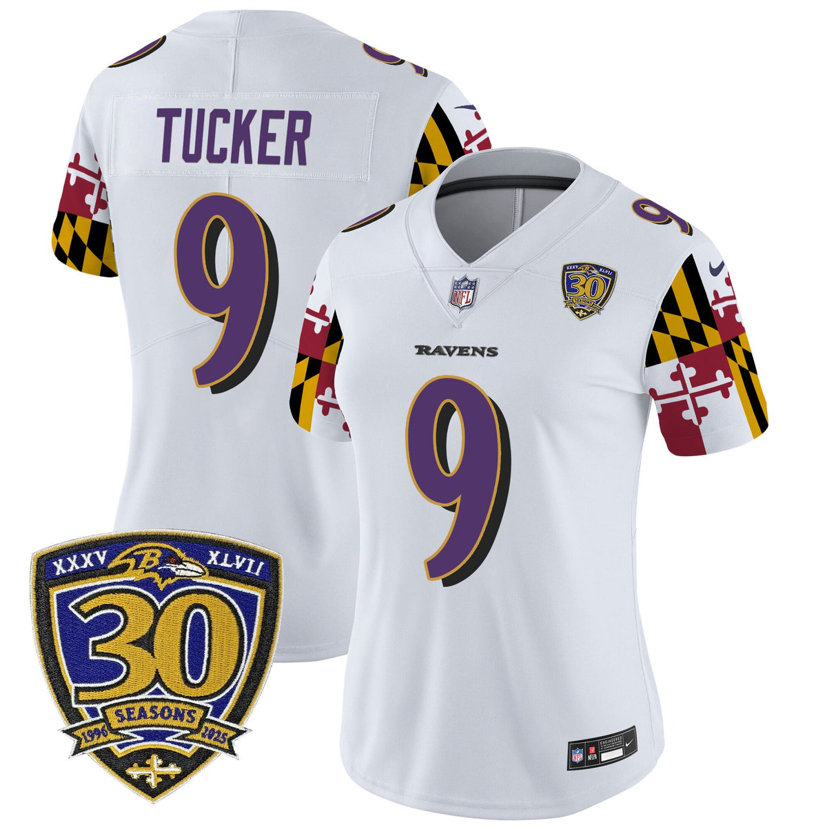 Women's Baltimore Ravens 'Maryland Flag Edition' Vapor Limited Jersey - 30th Anniversary Patch - All Stitched
