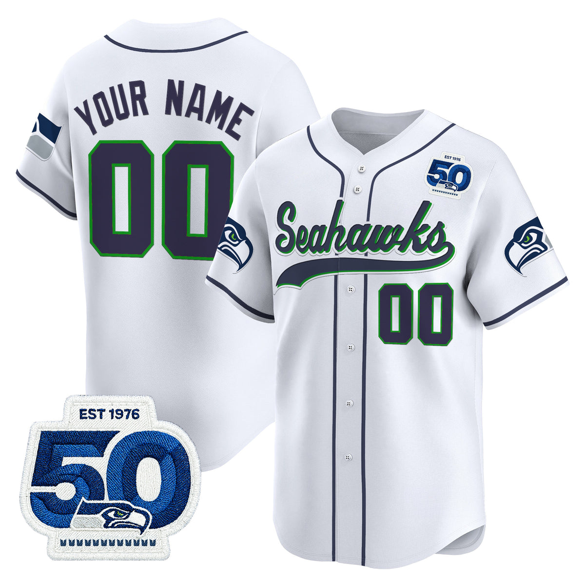 Seattle Seahawks 50th Anniversary Vapor Baseball Custom Jersey - All Stitched