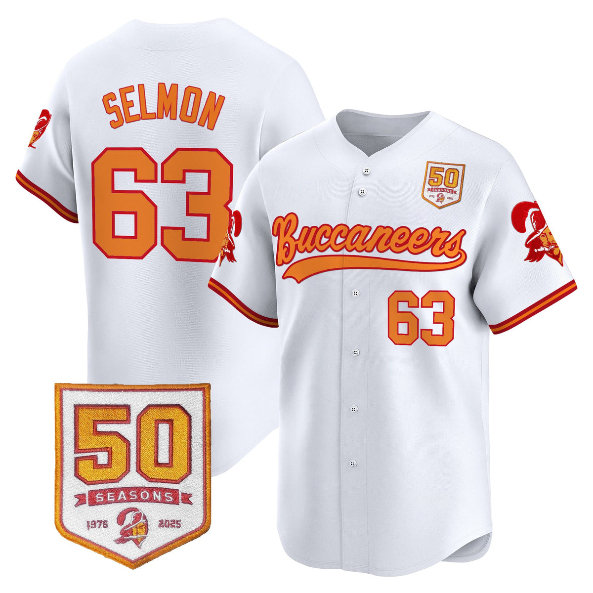 Men's Tampa Bay Buccaneers 50th Season Patch Vapor Baseball Jersey - All Stitched