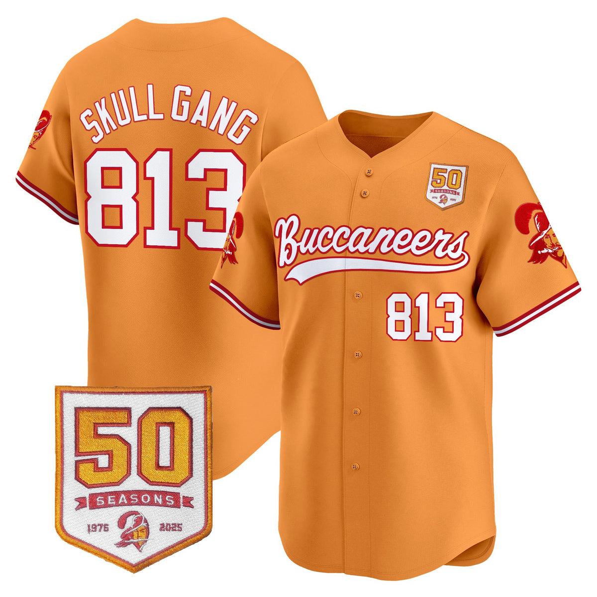 Men's Tampa Bay Buccaneers 50th Season Patch Vapor Baseball Jersey - All Stitched
