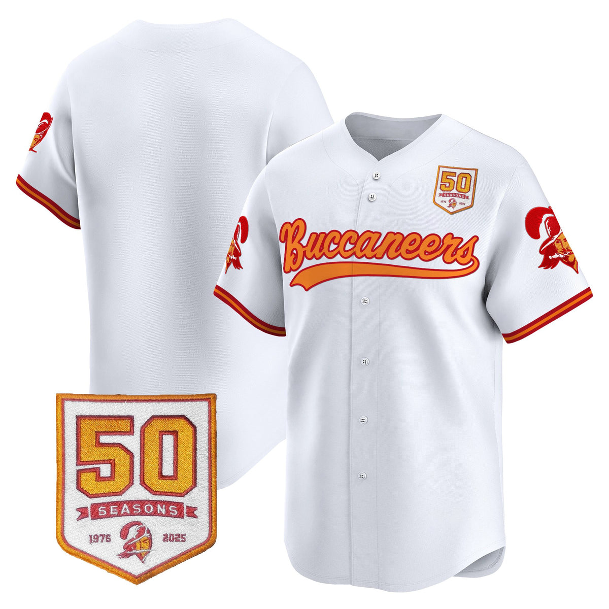 Men's Tampa Bay Buccaneers 50th Season Patch Vapor Baseball Jersey - All Stitched