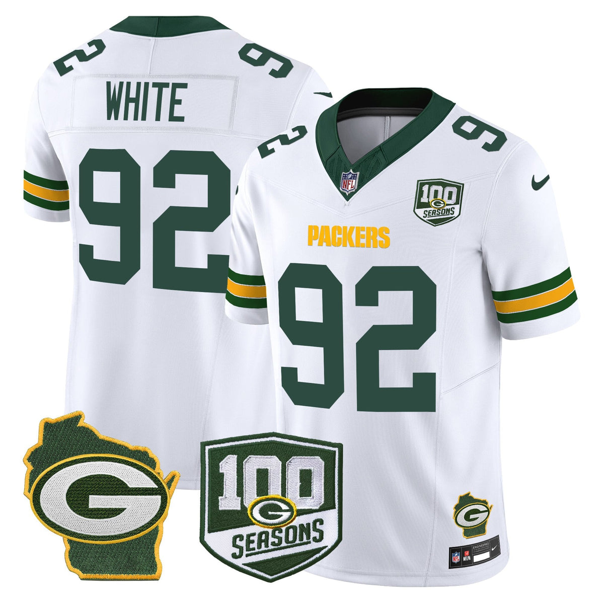 Men's Green Bay Packers 100th Season & Home Patch Vapor Limited Jersey - All Stitched
