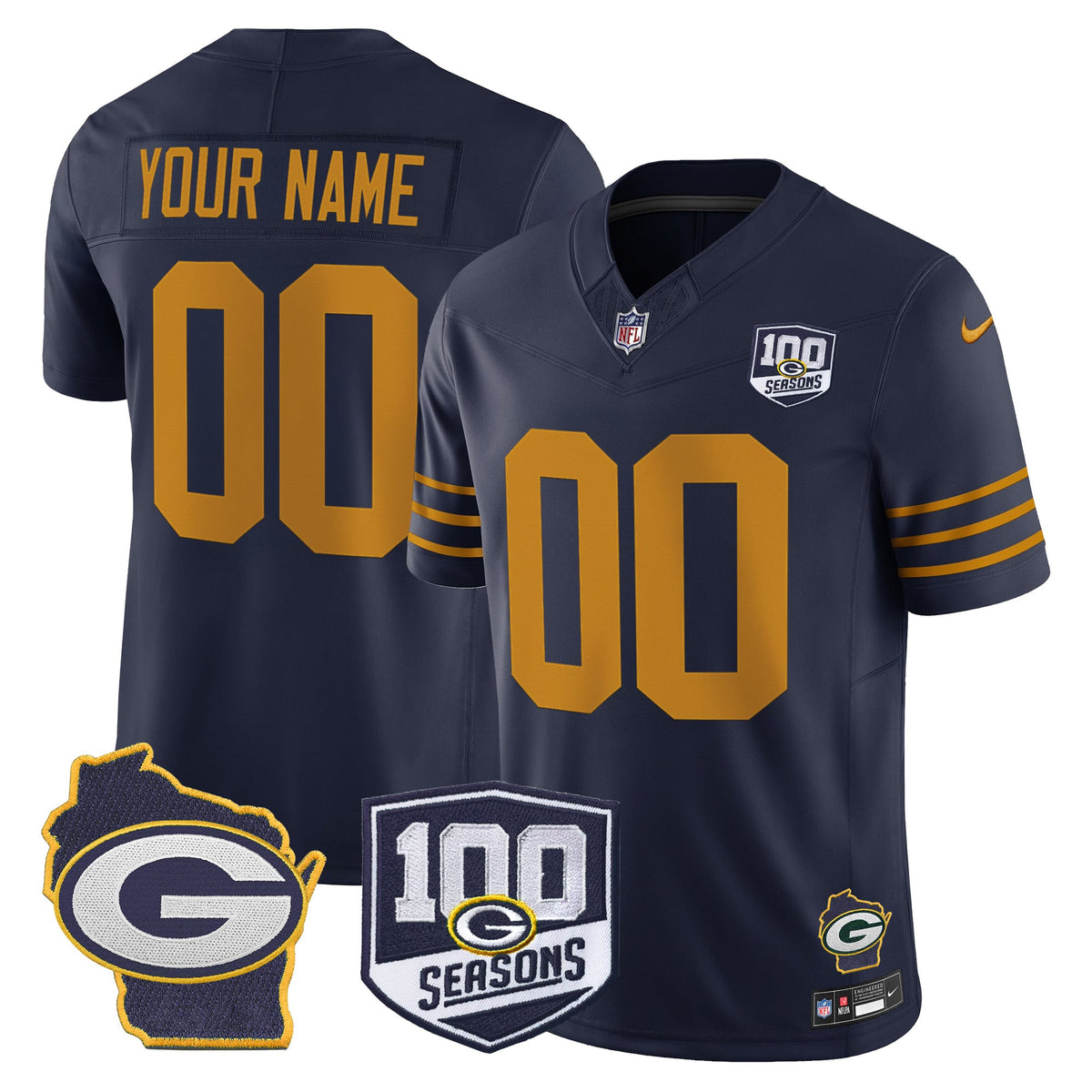 Green Bay Packers 100th Season & Home Patch Vapor Limited Custom Jersey - All Stitched