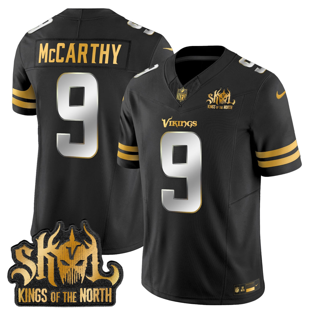 Men's Minnesota Vikings 2025 Gold Vapor Limited Jersey - Kings Of The North Patch - All Stitched