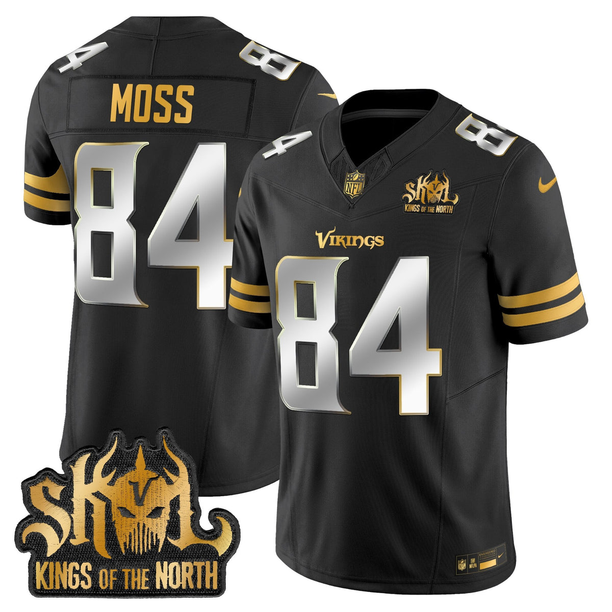 Men's Minnesota Vikings 2025 Gold Vapor Limited Jersey - Kings Of The North Patch - All Stitched