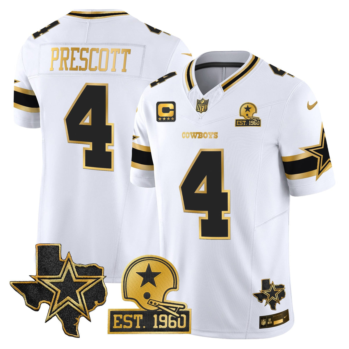 Men's Dallas Cowboys Est. 1960 & Texas Patch Gold Vapor Limited Jersey - All Stitched