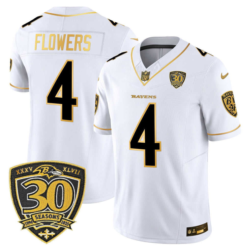 Men's Baltimore Ravens 2025 Gold Vapor Limited Jersey - 30th Anniversary Patch - All Stitched