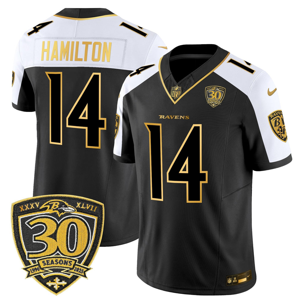 Men's Baltimore Ravens 2025 Gold Vapor Limited Jersey - 30th Anniversary Patch - All Stitched