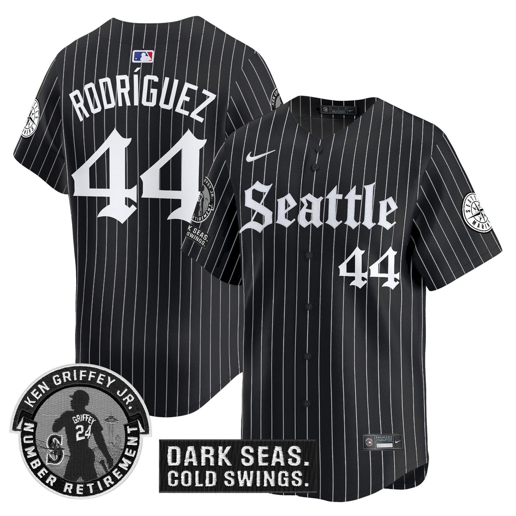 Men's Seattle Mariners 'Gothic Edition' Vapor Premier Limited Jersey - Ken Griffey Jr. Patch - All Stitched
