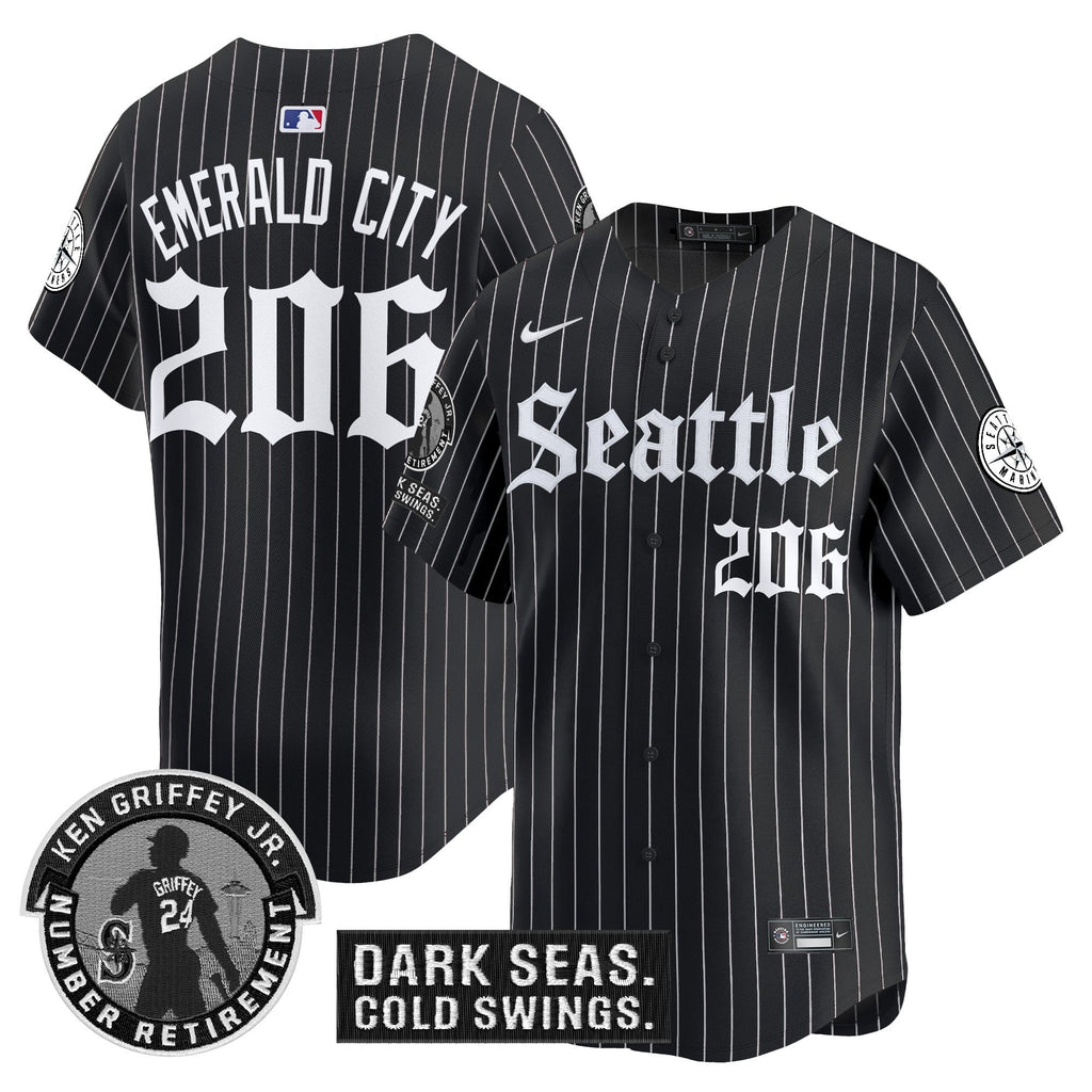 Men's Seattle Mariners 'Gothic Edition' Vapor Premier Limited Jersey - Ken Griffey Jr. Patch - All Stitched