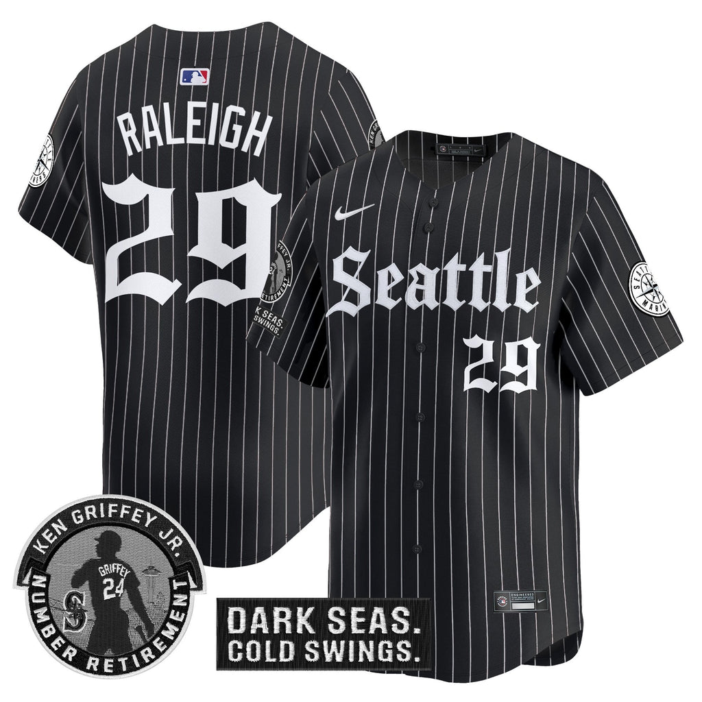 Men's Seattle Mariners 'Gothic Edition' Vapor Premier Limited Jersey - Ken Griffey Jr. Patch - All Stitched