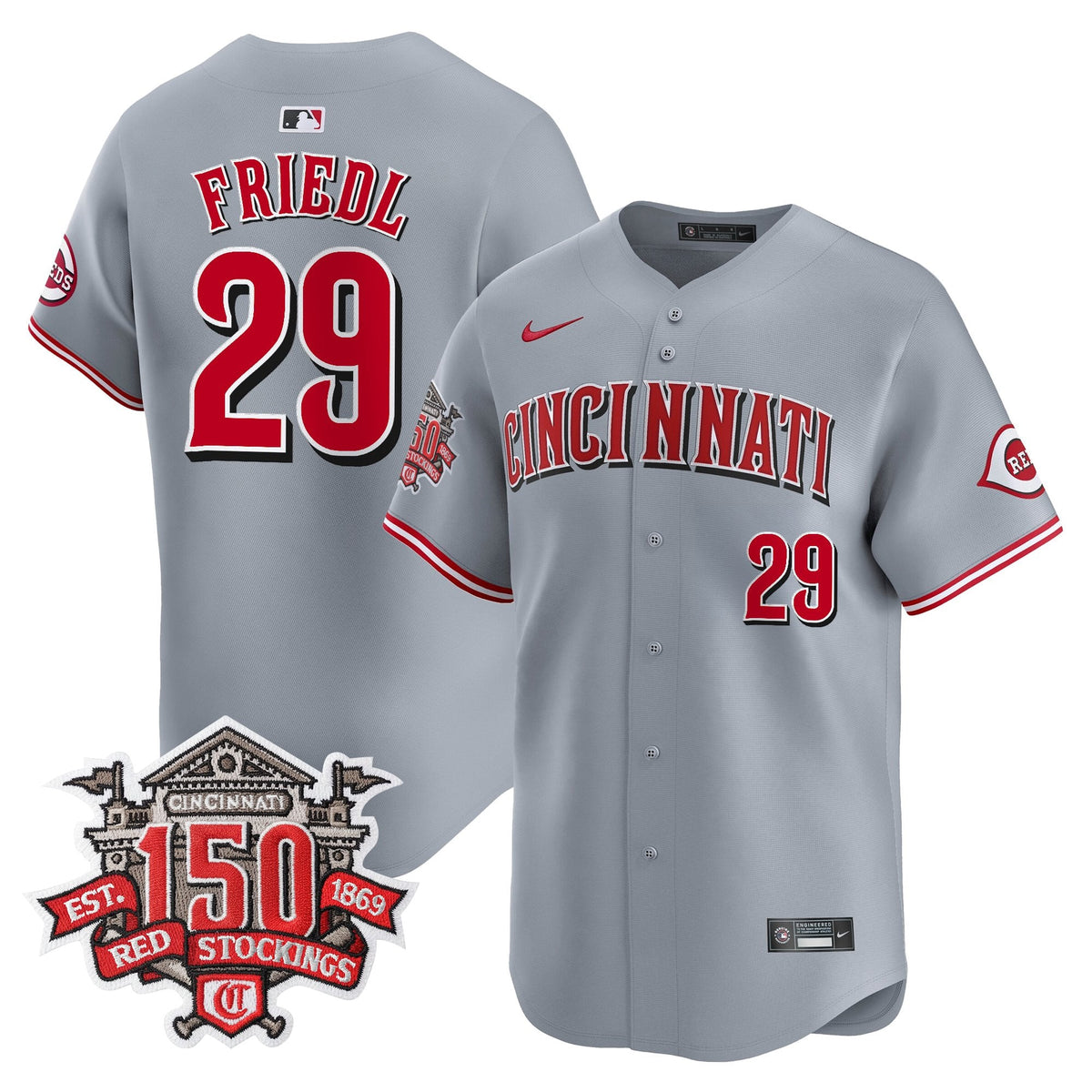 Men's Cincinnati Reds 150th Anniversary Patch Vapor Premier Limited Jersey - All Stitched