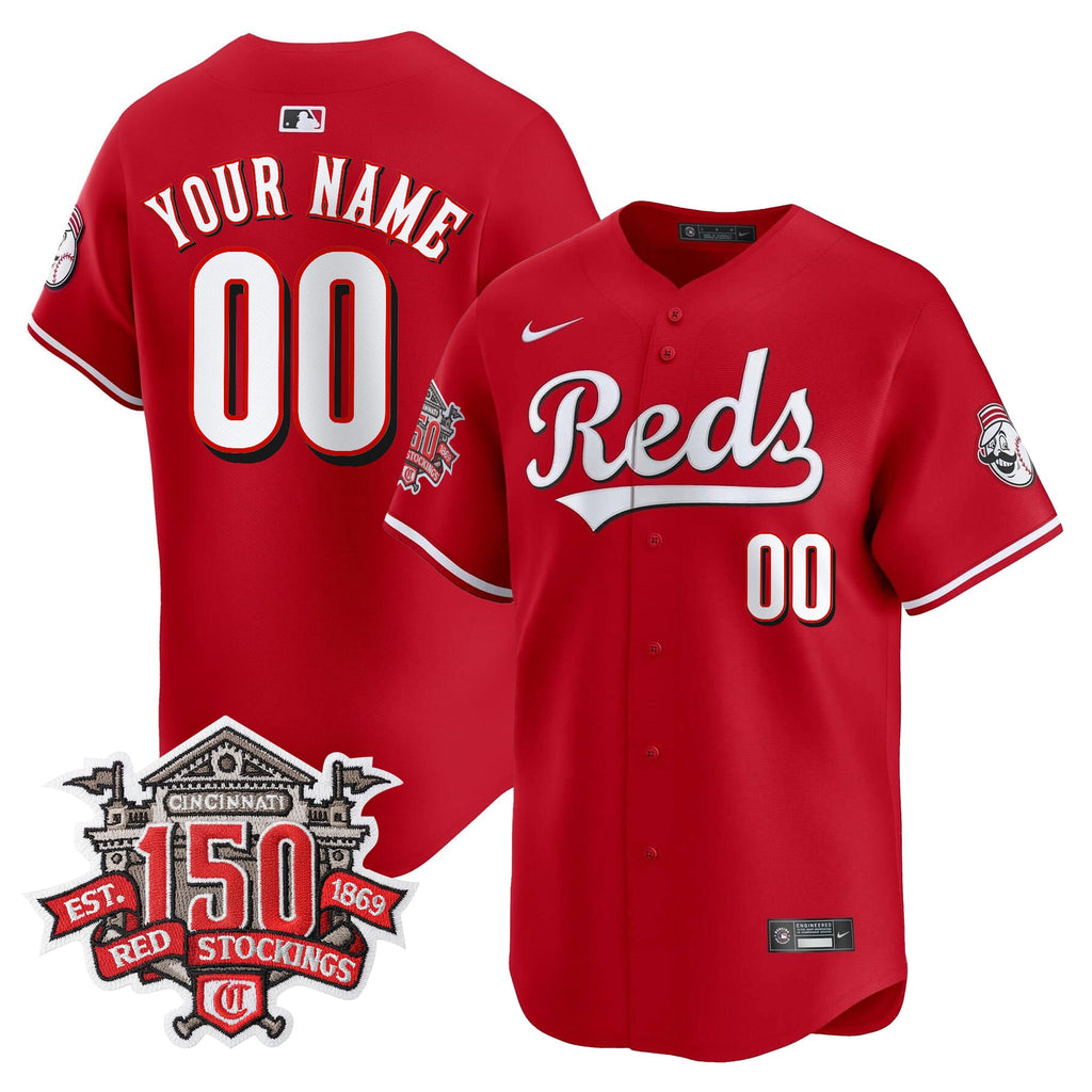 Cincinnati Reds 150th Anniversary Patch Vapor Premier Limited Custom Jersey - All Stitched