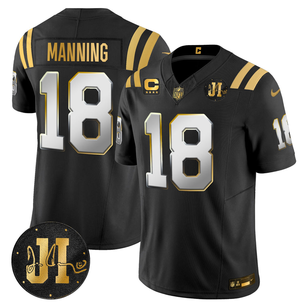 Men's Indianapolis Colts 2025 Jim Irsay Patch Gold Vapor Limited Jersey - All Stitched
