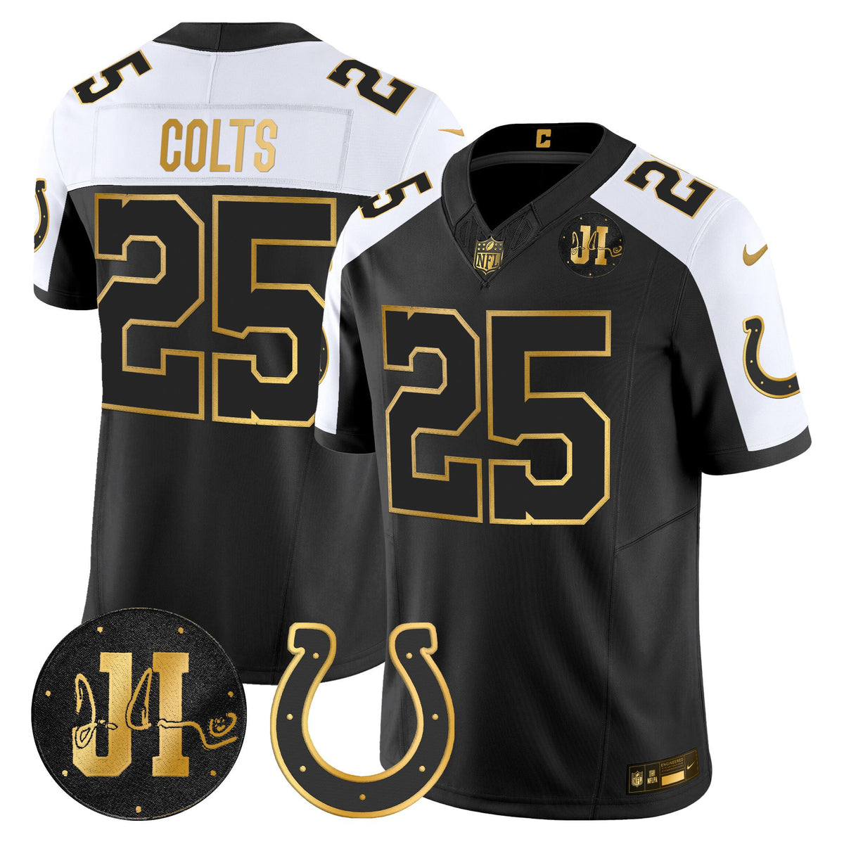 Men's Indianapolis Colts 2025 Jim Irsay Patch Gold Vapor Limited Jersey - All Stitched