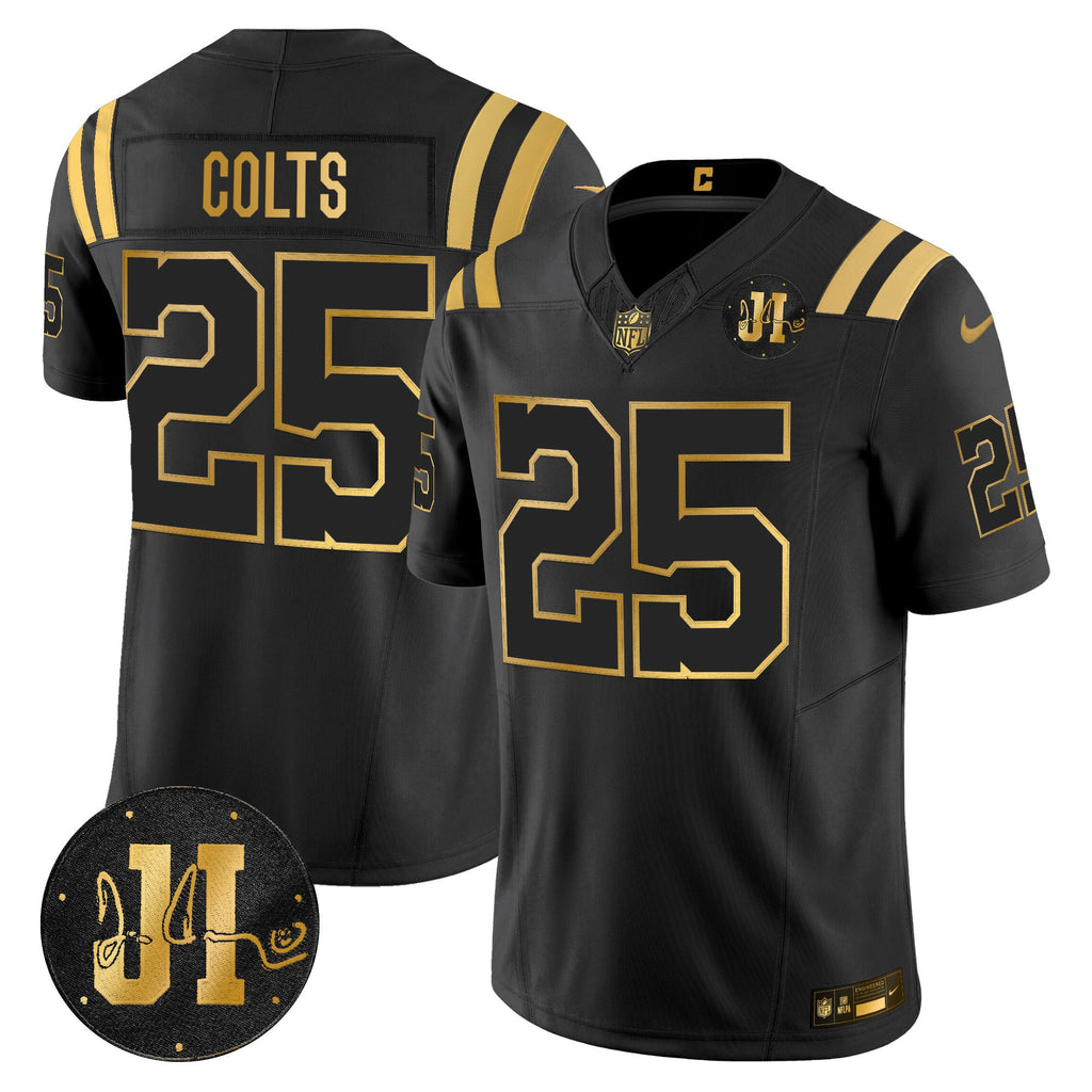 Men's Indianapolis Colts 2025 Jim Irsay Patch Gold Vapor Limited Jersey - All Stitched