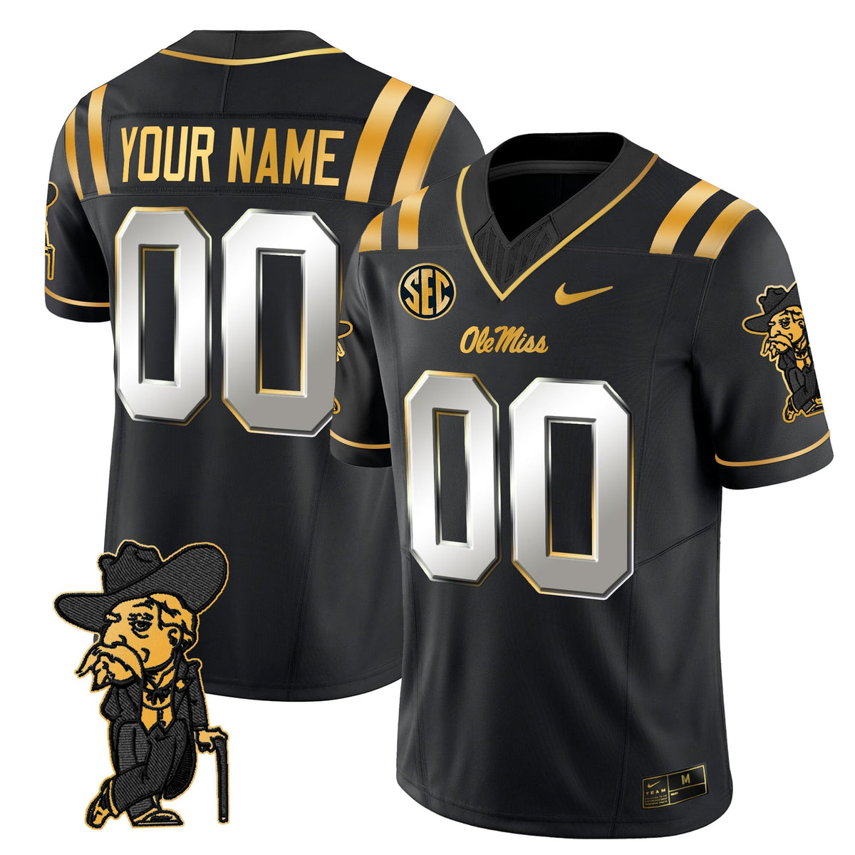 Ole Miss Rebels 2025 Gold Vapor Limited Custom Jersey - All Stitched