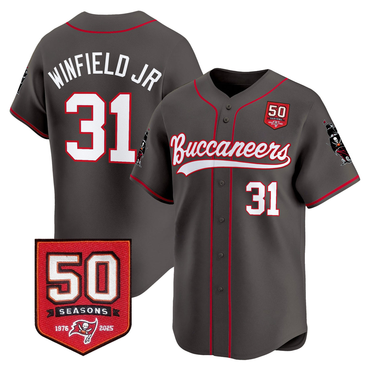 Men's Tampa Bay Buccaneers 50th Season Patch Vapor Baseball Jersey - All Stitched