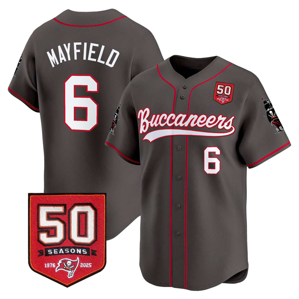 Men's Tampa Bay Buccaneers 50th Season Patch Vapor Baseball Jersey - All Stitched