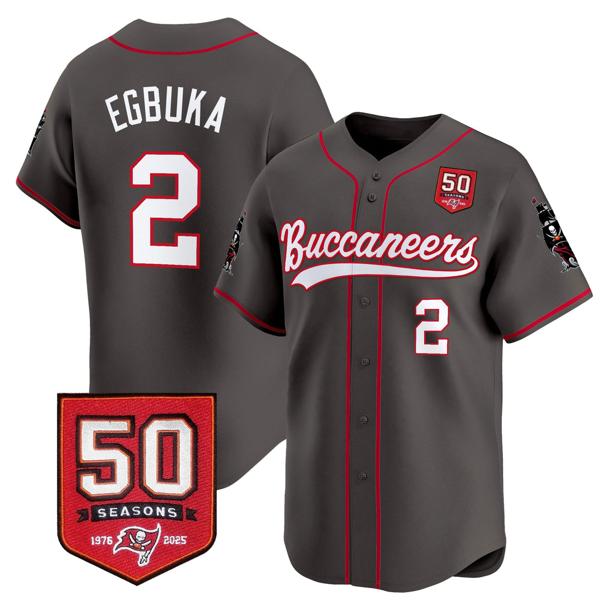 Men's Tampa Bay Buccaneers 50th Season Patch Vapor Baseball Jersey - All Stitched
