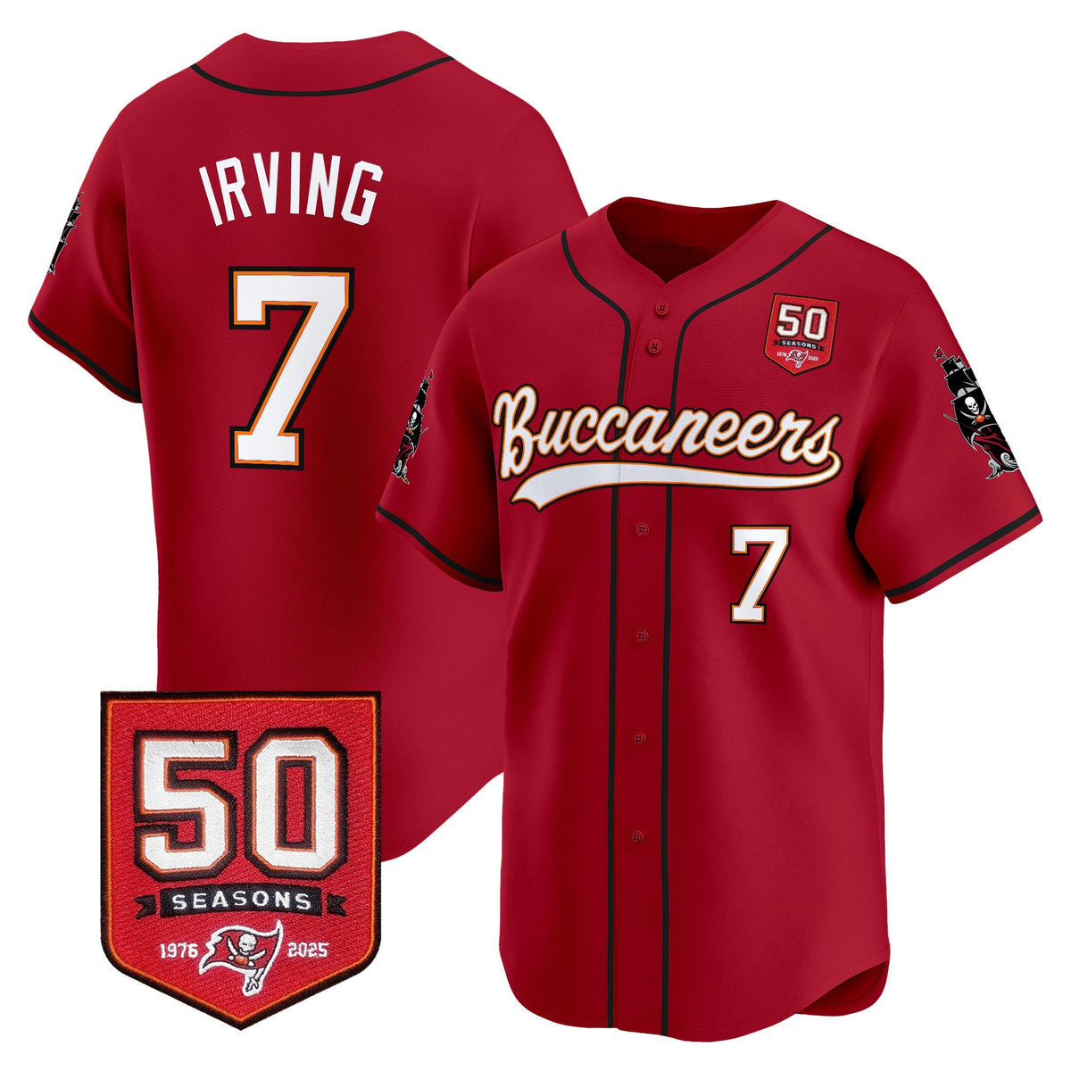 Men's Tampa Bay Buccaneers 50th Season Patch Vapor Baseball Jersey - All Stitched