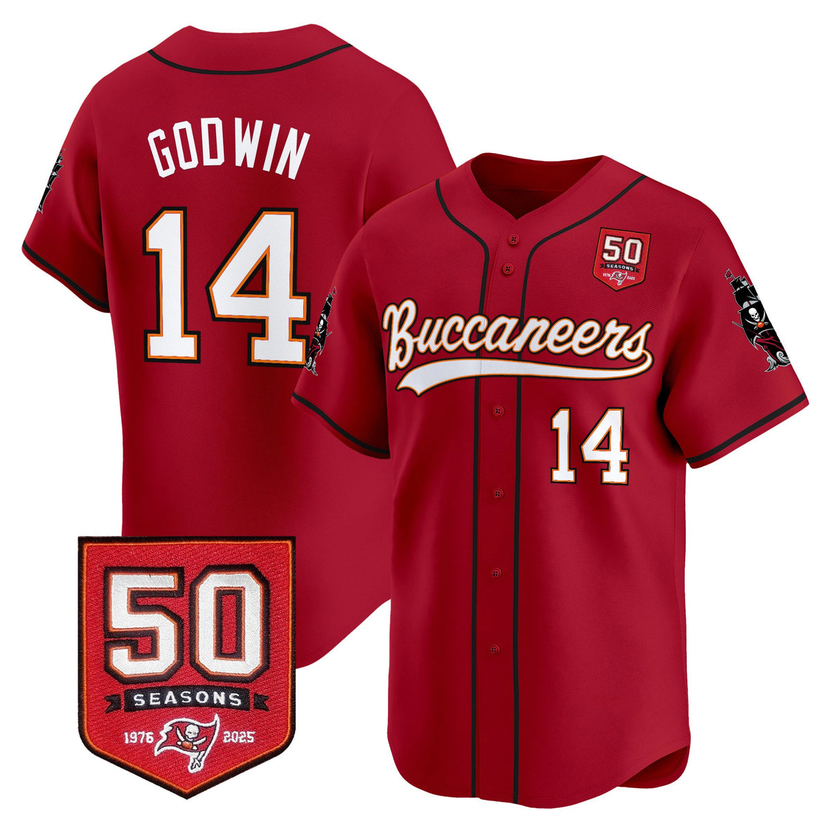 Men's Tampa Bay Buccaneers 50th Season Patch Vapor Baseball Jersey - All Stitched