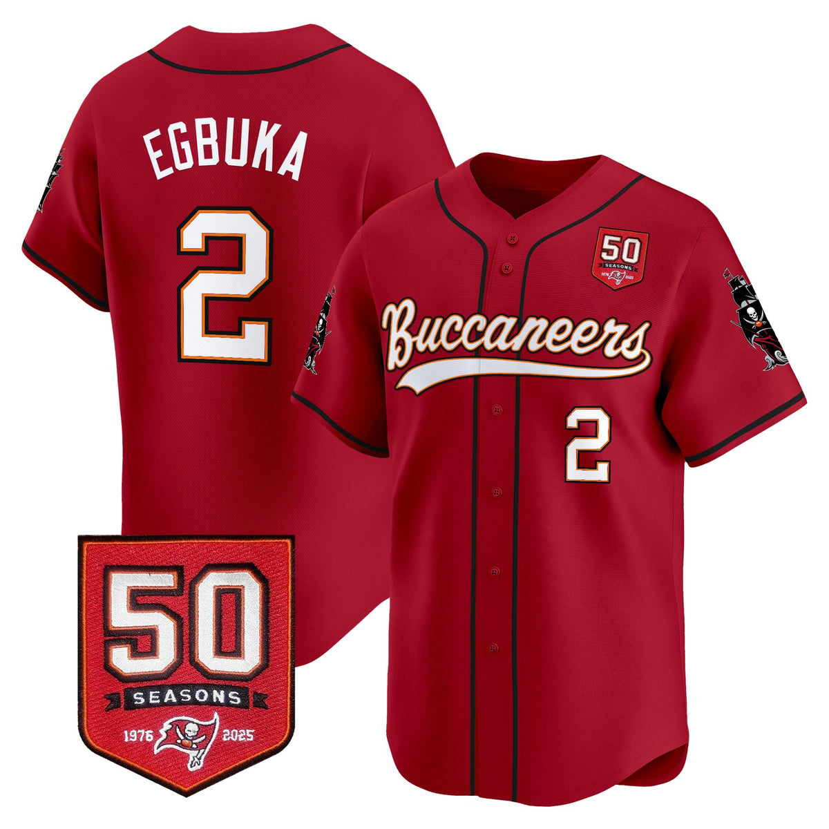 Men's Tampa Bay Buccaneers 50th Season Patch Vapor Baseball Jersey - All Stitched