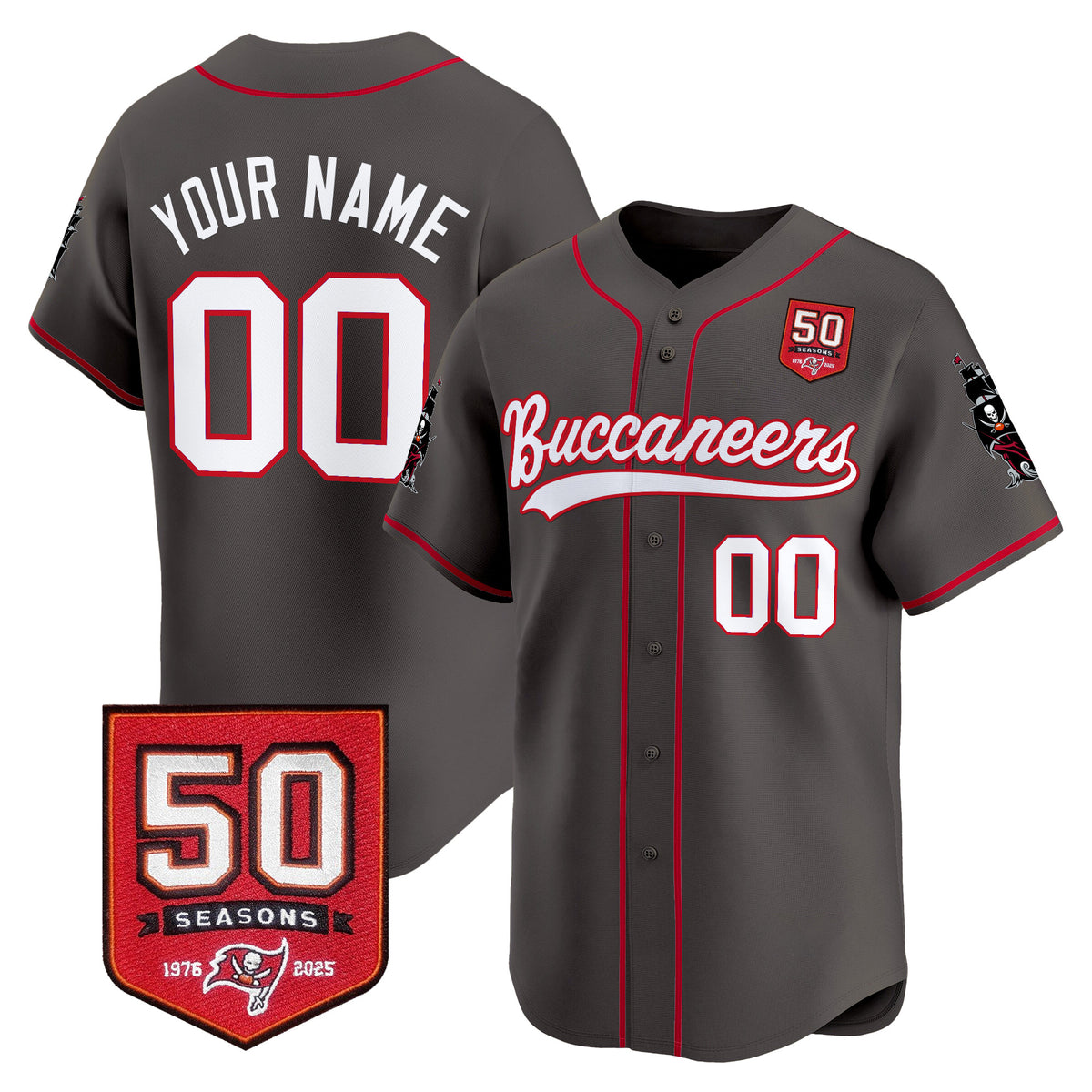 Tampa Bay Buccaneers 50th Season Patch Vapor Baseball Custom Jersey - All Stitched
