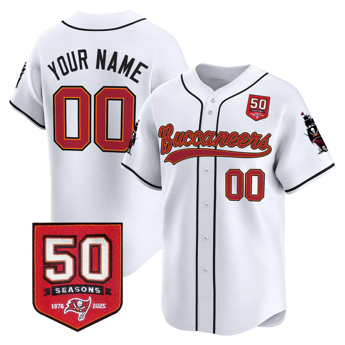 Tampa Bay Buccaneers 50th Season Patch Vapor Baseball Custom Jersey - All Stitched