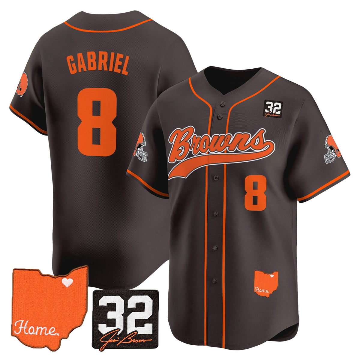 Men's Cleveland Browns '#32 Jim Brown Memorial & Home Patch' Vapor Baseball Jersey - All Stitched