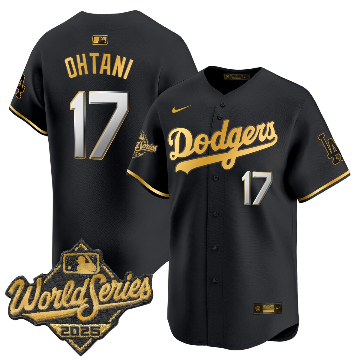 Men's Dodgers 2025 World Series Gold Trim Vapor Premier Limited Jersey - All Stitched