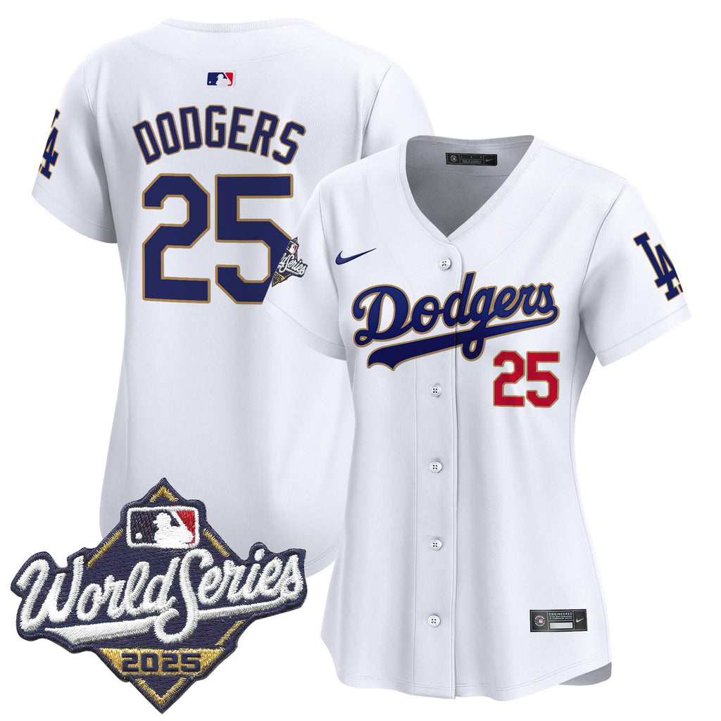 Women's Dodgers 2025 World Series Gold Trim Vapor Premier Limited Jersey - All Stitched