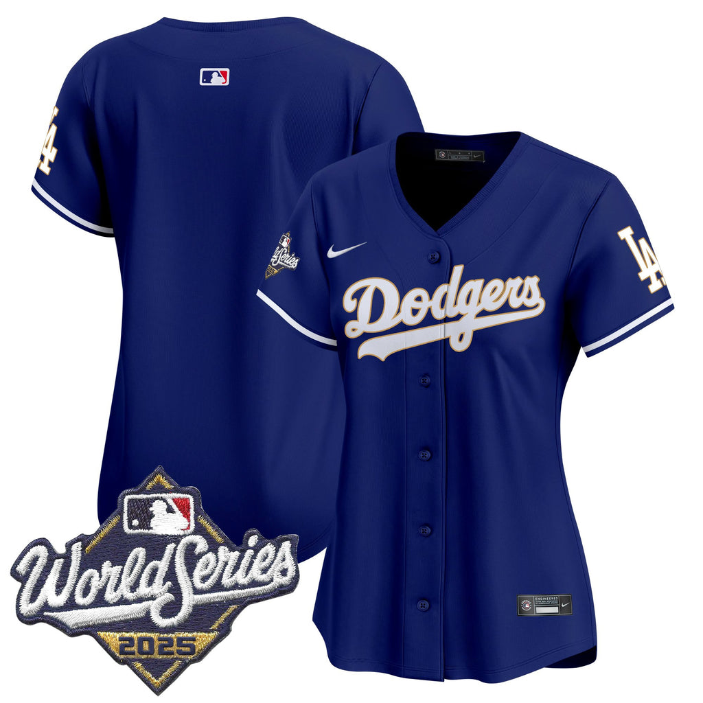 Women's Dodgers 2025 World Series Gold Trim Vapor Premier Limited Jersey - All Stitched