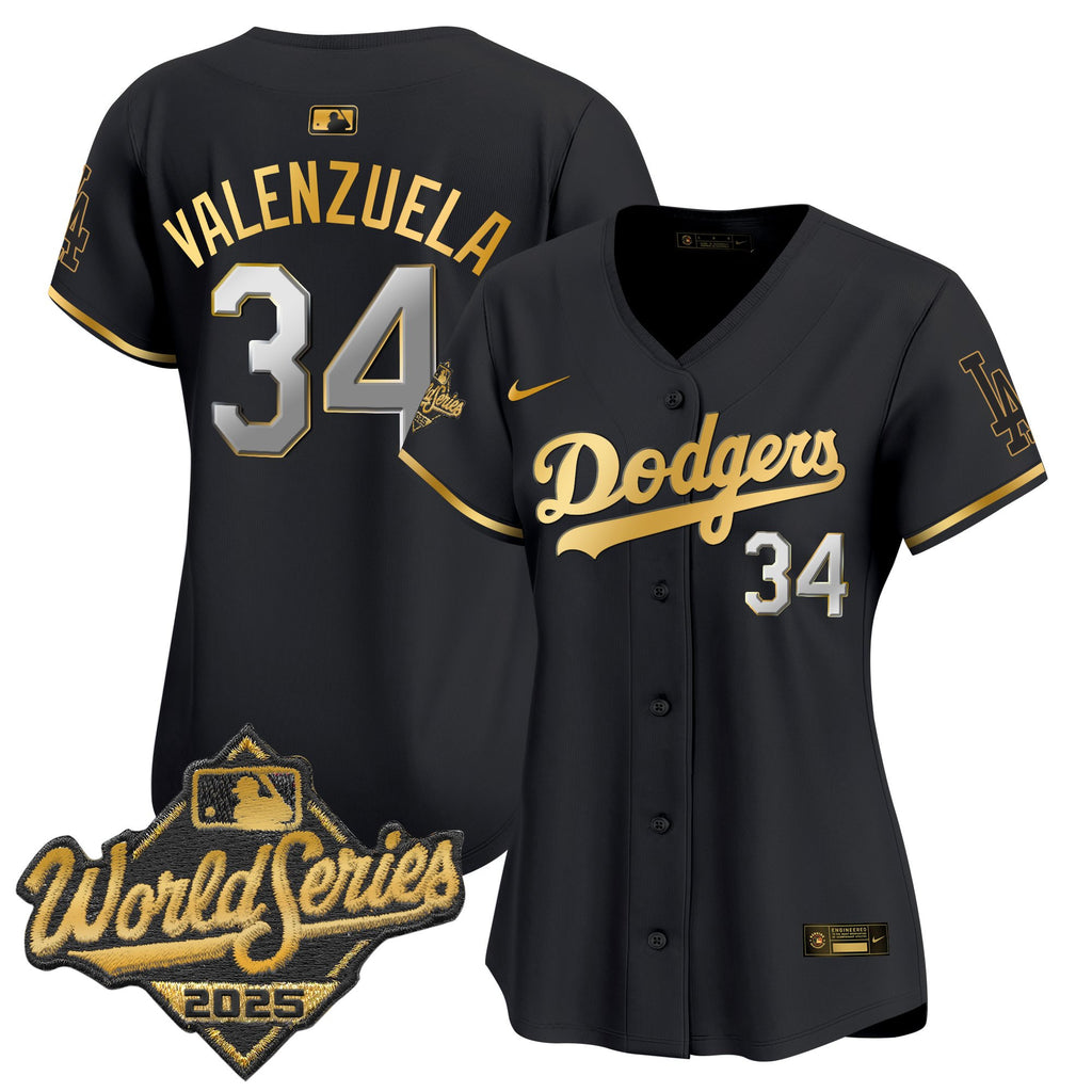 Women's Dodgers 2025 World Series Gold Trim Vapor Premier Limited Jersey - All Stitched