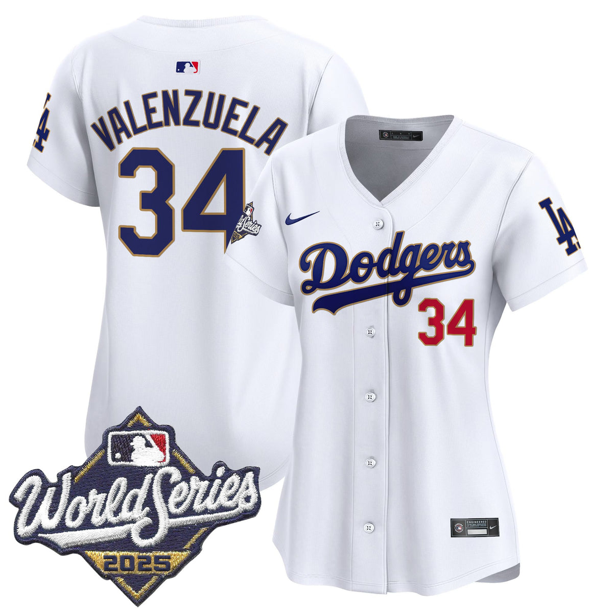 Women's Dodgers 2025 World Series Gold Trim Vapor Premier Limited Jersey - All Stitched